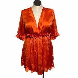 Women Orange satiny frill detailing pleated skater dress